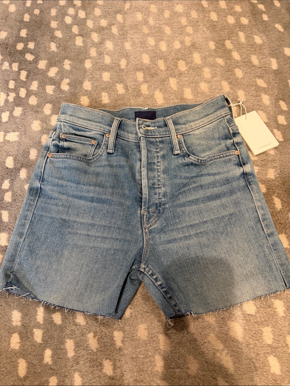 MOTHER Light Blue High-Rise Raw Hem Denim Shorts